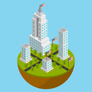 立体建筑绿色岛屿建筑城市生活大厦都市高层公寓矢量图